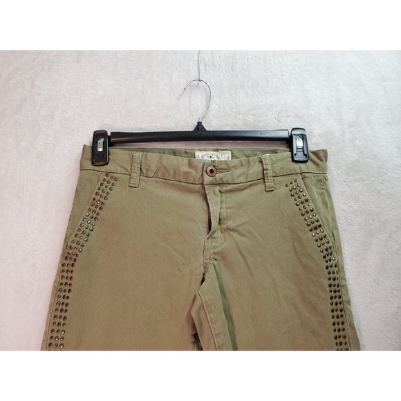Lucky Brand Pants Womens Sz 2 Green Studded Flat Front Straight Leg Slash Pocket - Picture 4 of 8